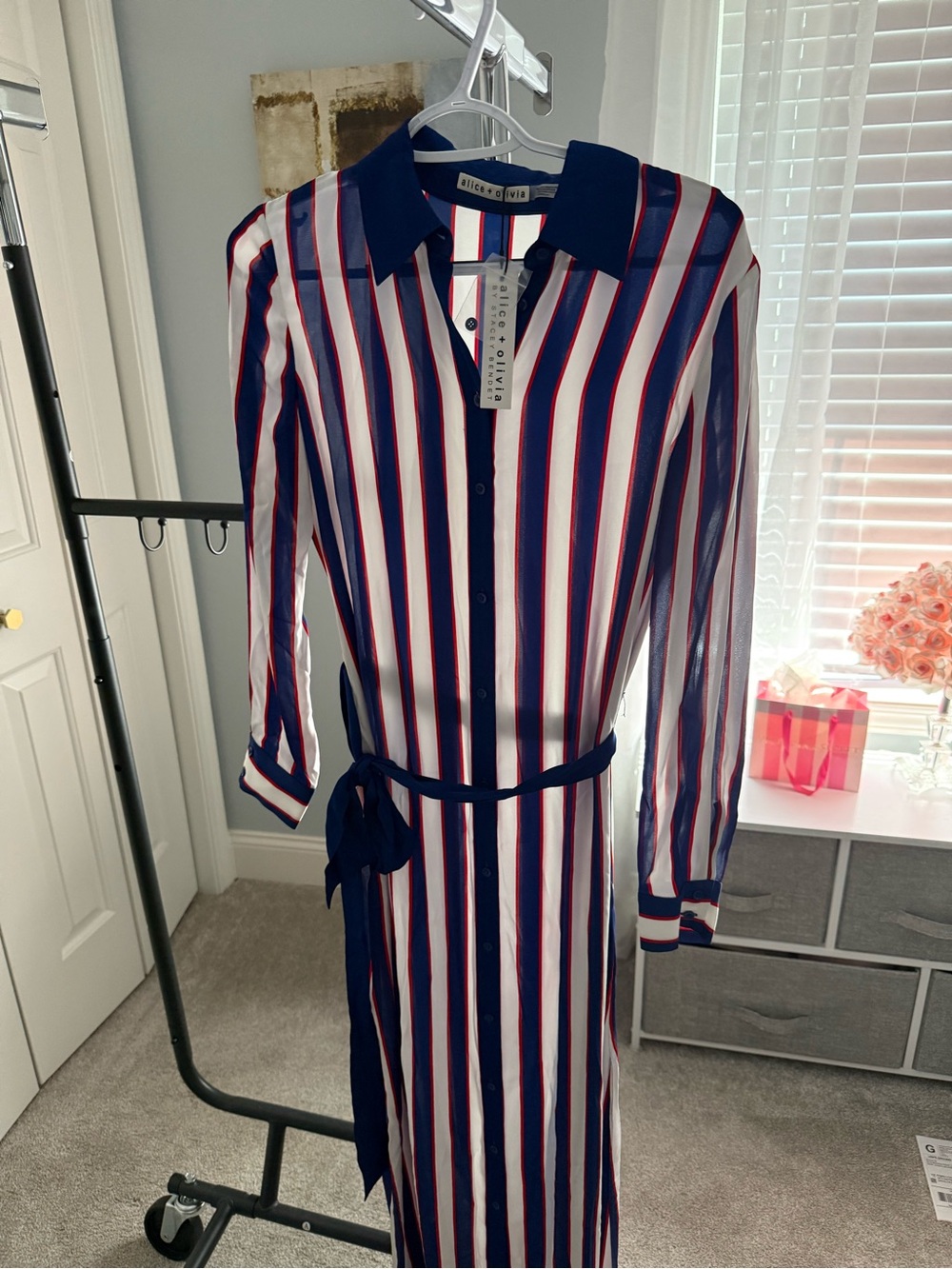 Alice + Olivia Chassidy striped-pattern shirt dress twilight blue Sz XS new $595 - Picture 7 of 10